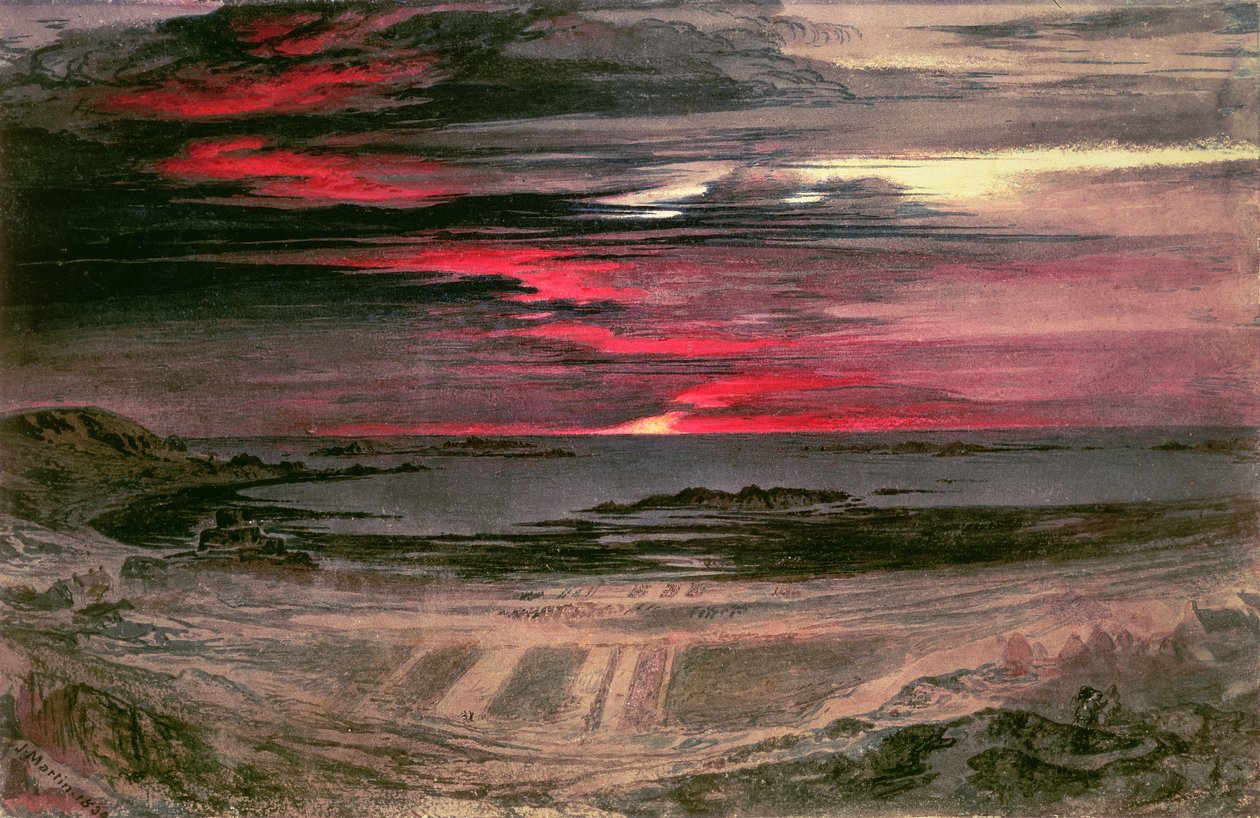 Sunset Over a Rocky Bay by John Martin
