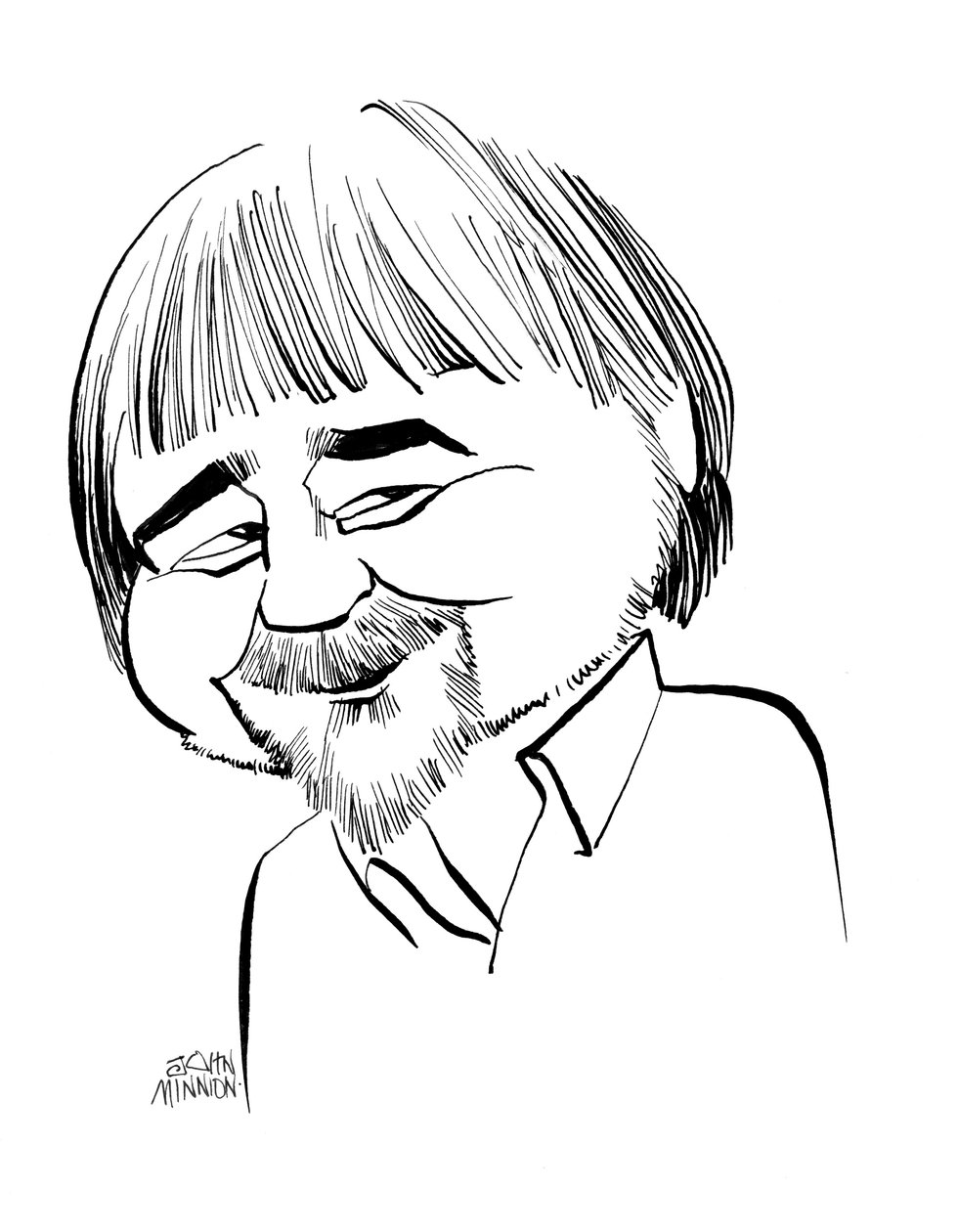 Alan Bleasdale, caricature by John Minnion
