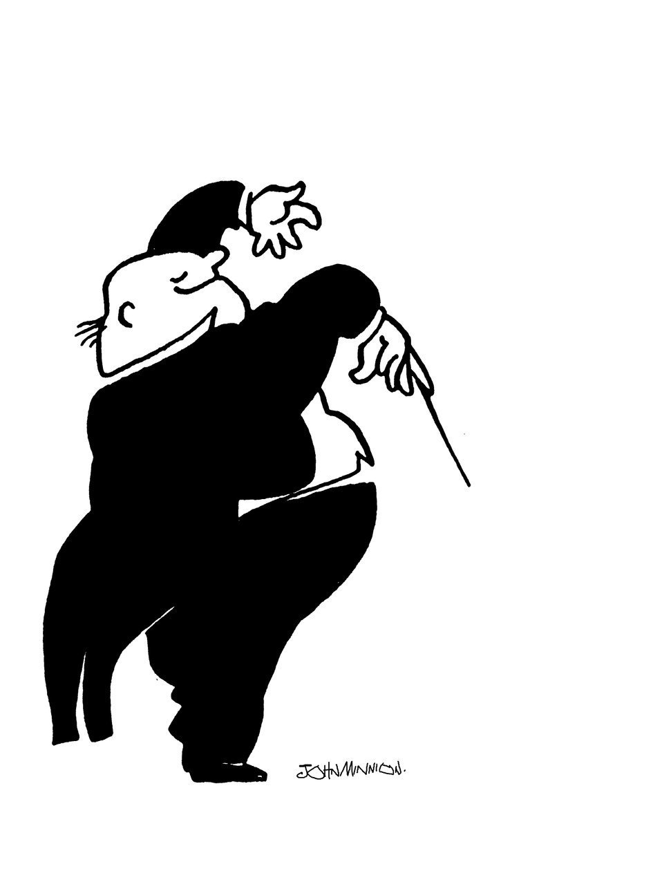 Caricature of a cheerful conductor by John Minnion