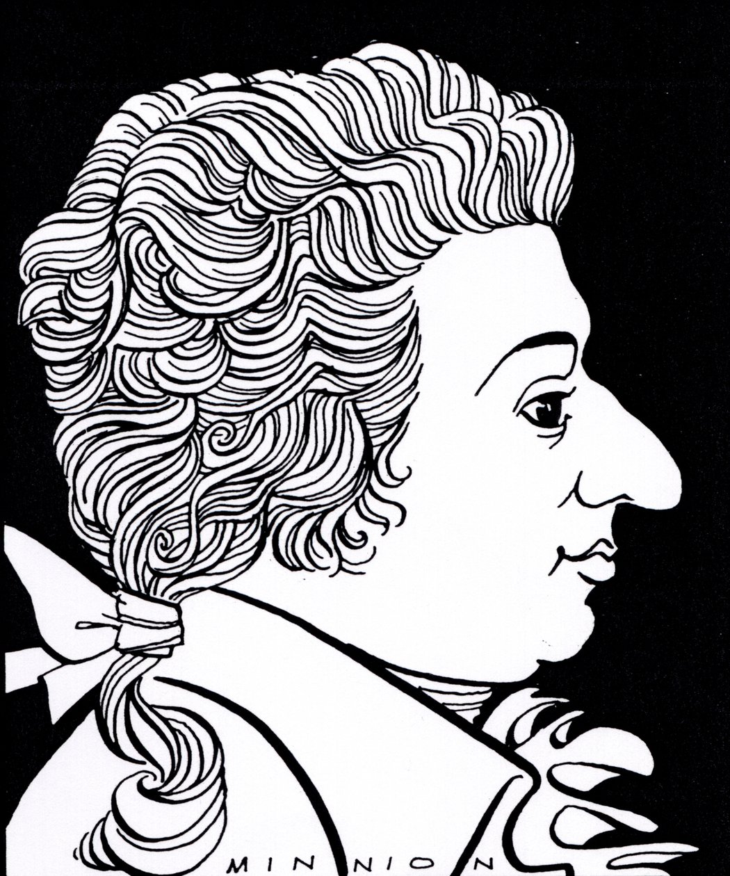 Wolfgang Amadeus Mozart, caricature by John Minnion