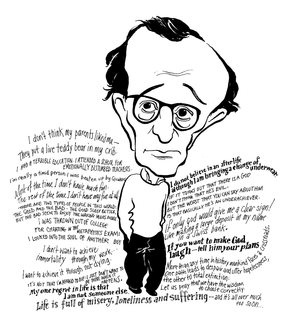 Woody Allen - caricature by John Minnion
