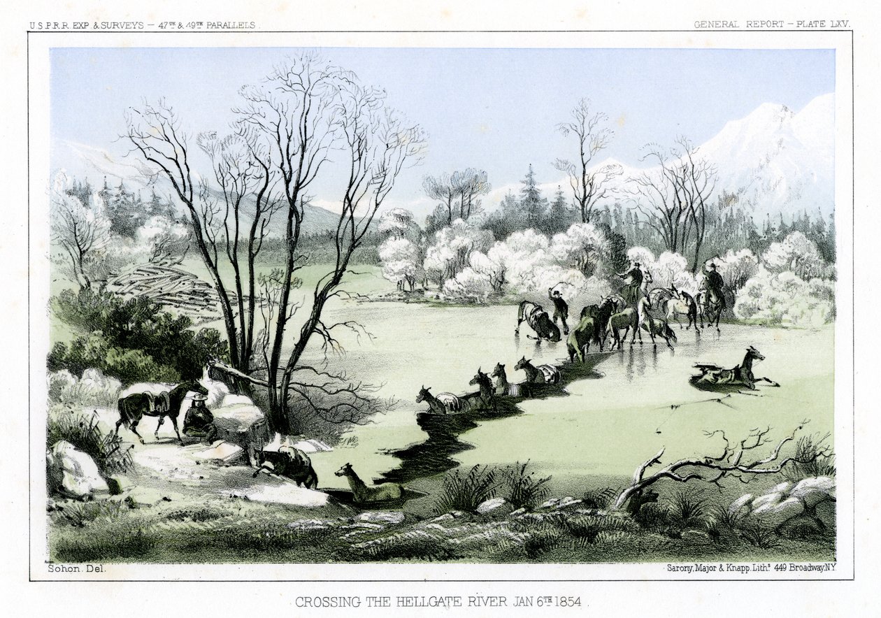 Crossing the Hellgate River, 6 January 1854 by John Mix Stanley