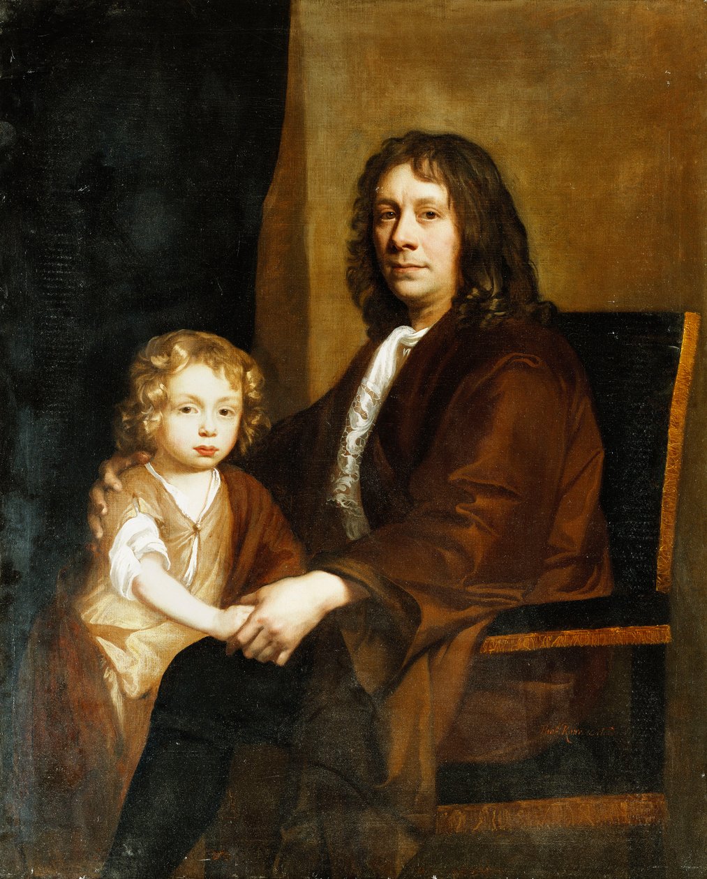 Portrait of Thomas Rowe and His Son, Seated Three-Quarter Length, the Former in a Brown Gown, the Latter in a Brown Dress and Wrap by John Riley