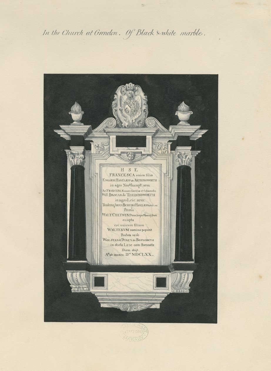 Ingestre - tablet to Frances (Hesilrig) Chetwynd by John Robert Fernyhough