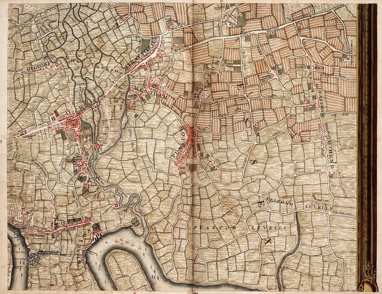 Map of Bow, Stratford, Blackwall and Plaistow by John Rocque
