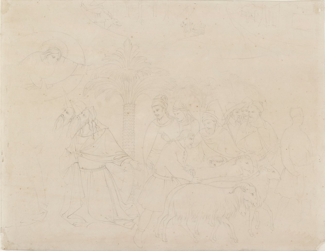 Pencil Outline of a Part of the Fresco of The Friends of Job, 1845 by John Ruskin
