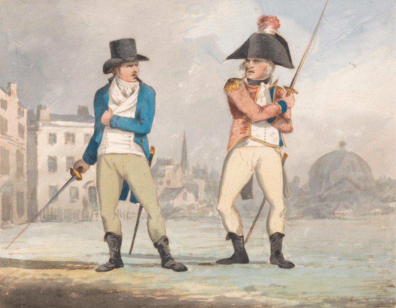 Caricature of Two Men with Drawn Swords (One of a Set of Three) by John Sell Cotman
