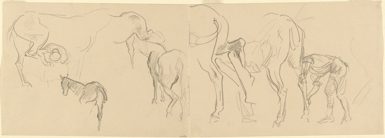 Studies for Shoeing Calvary Horses at the Front [recto], 1918 by John Singer Sargent