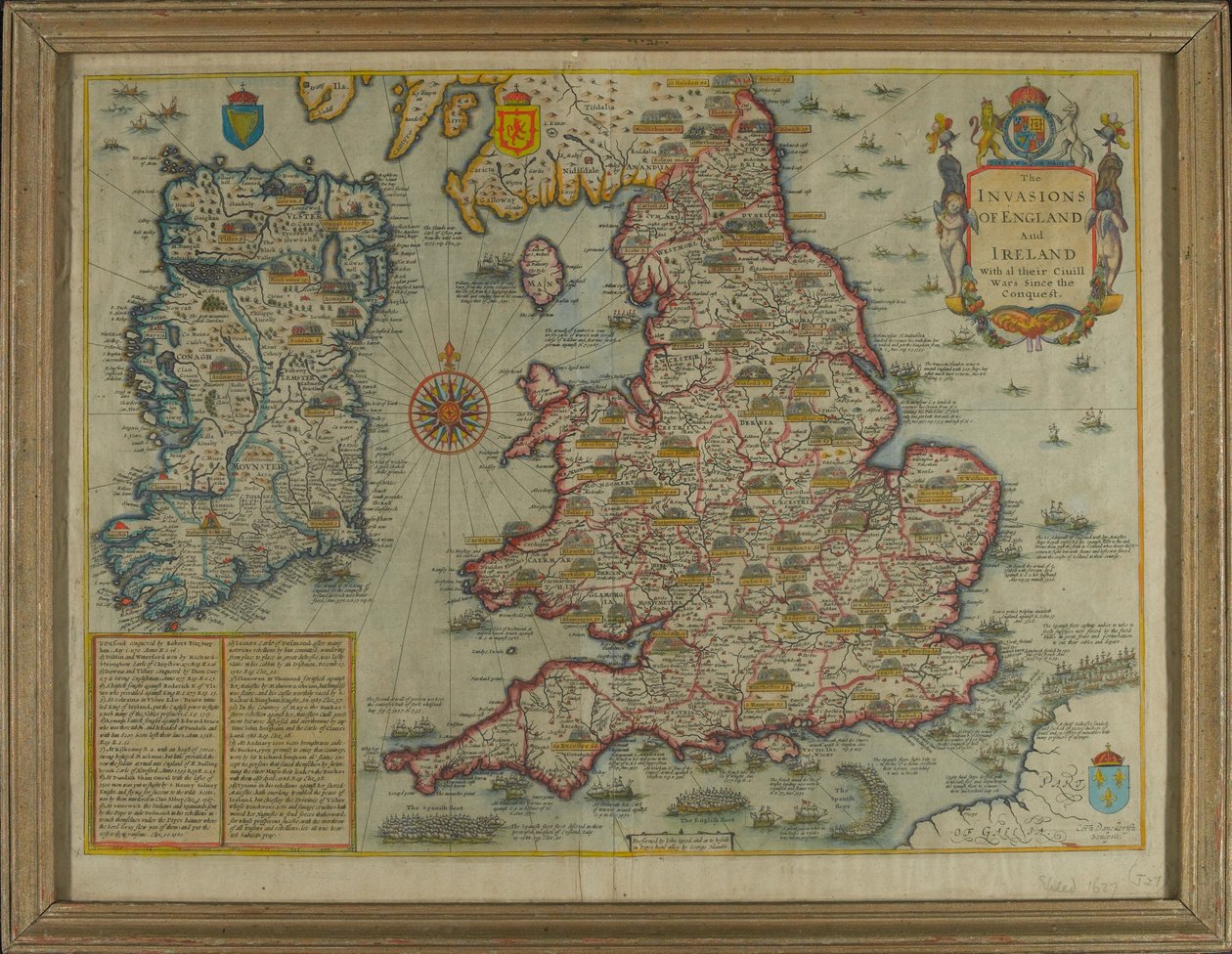 Map Depicting The Invasions of England and Ireland With All Their Civil Wars Since the Conquest, c.1627 by John Speed