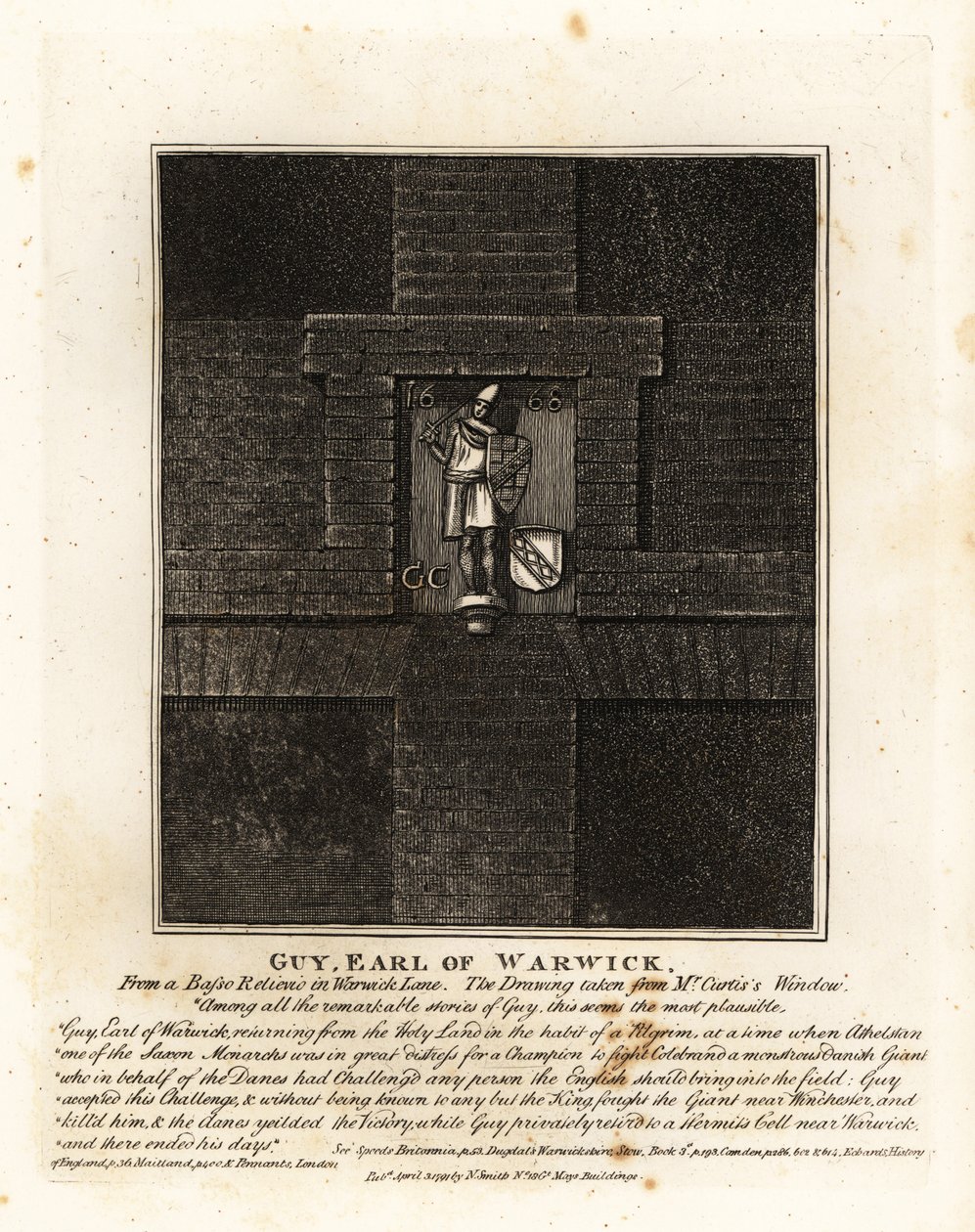 Guy, Earl of Warwick, from a basso-relievio in Warwick Lane by John Thomas Smith