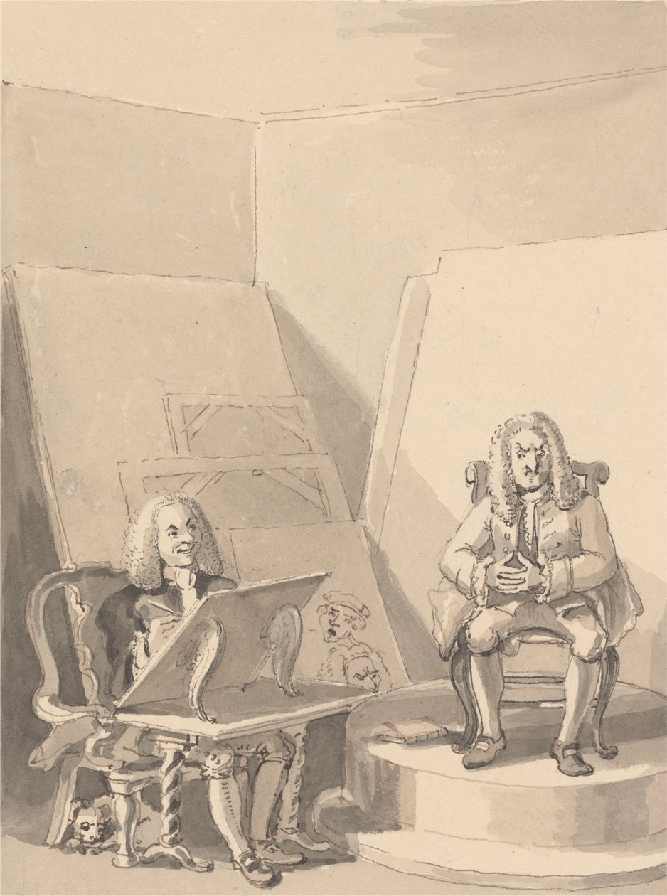 Hogarth Making up a Portrait of H. Fielding, for a Bookseller, from the Features of Garrick Who Borrowed One of the Author