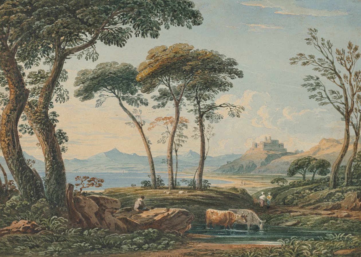 A Distant View of Harlech Castle and Snowdon Beyond, North Wales by John Varley
