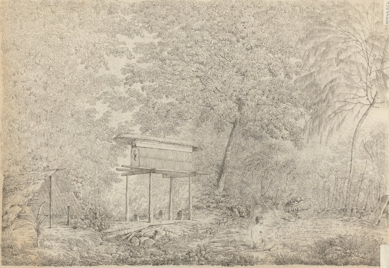 A Toopapapoo of a Chief, with a Priest Making His Offering to the Morai, in Huoheine by John Webber