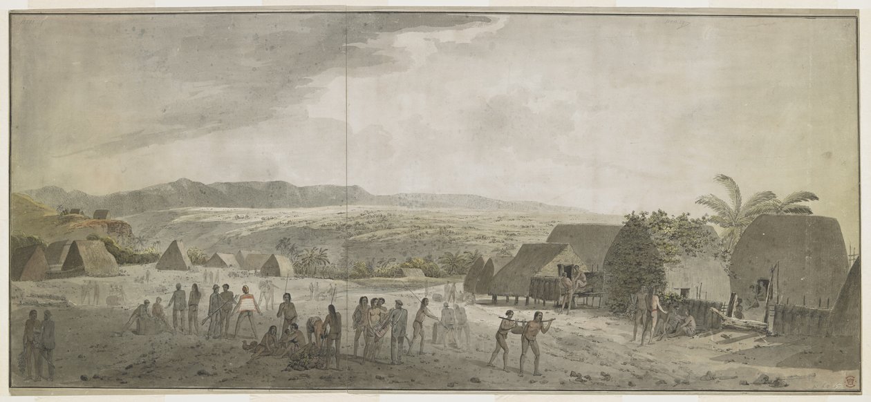 Drawing of Captain Cook's Visit to the Village of Waimea, Atooi