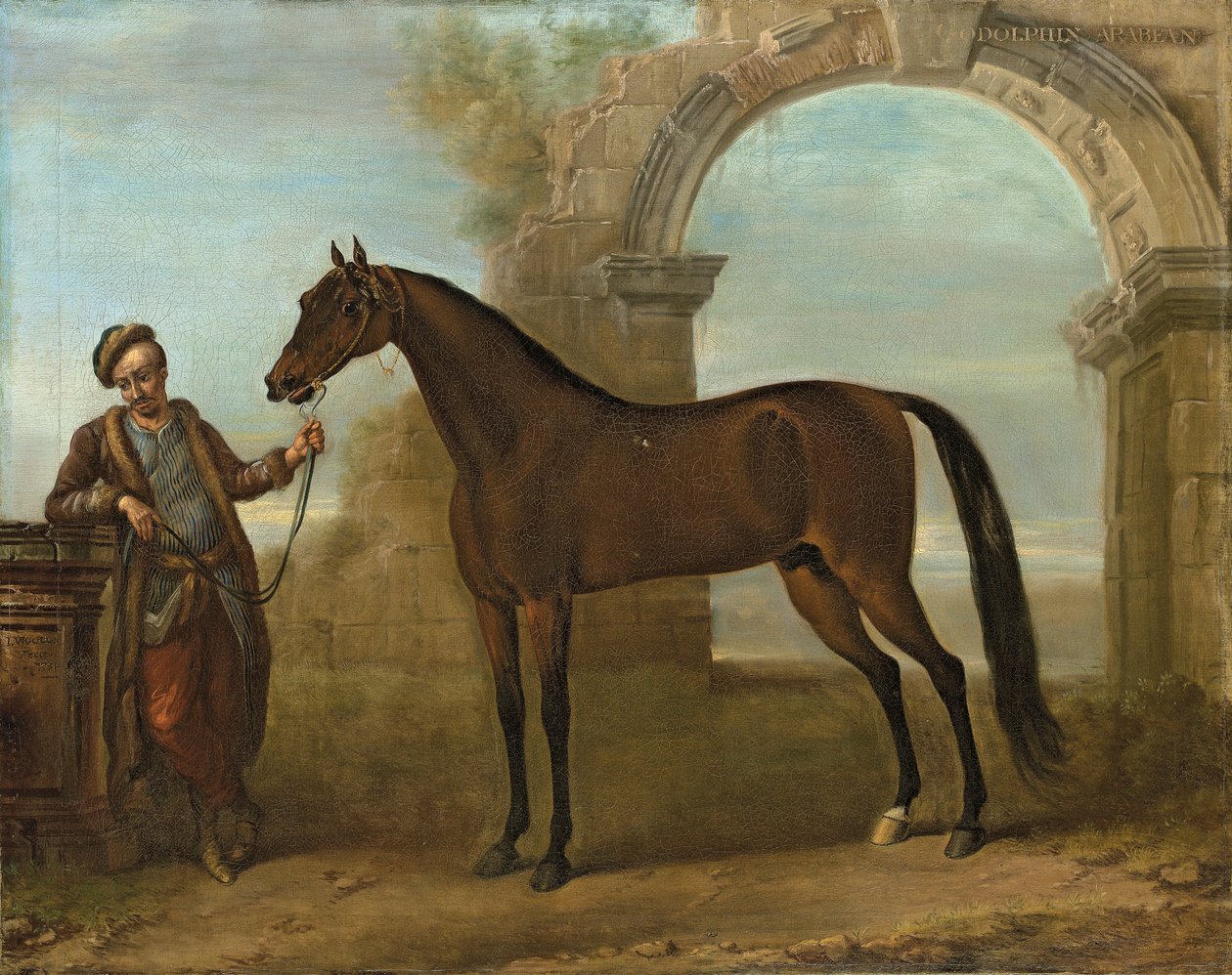 The Godolphin Arabian, Held by a Groom, in a Landscape with a Ruined Arch, 1731 by John Wootton