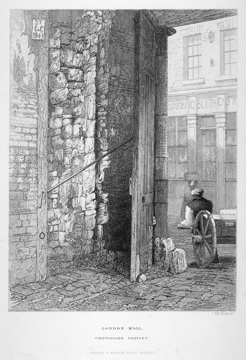 Cripplegate Postern, in the Churchyard of St Giles without Cripplegate, London Wall, London by John Wykeham Archer