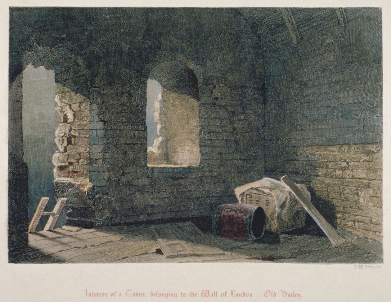 Interior view of a tower belonging to London Wall at Old Bailey, City of London by John Wykeham Archer