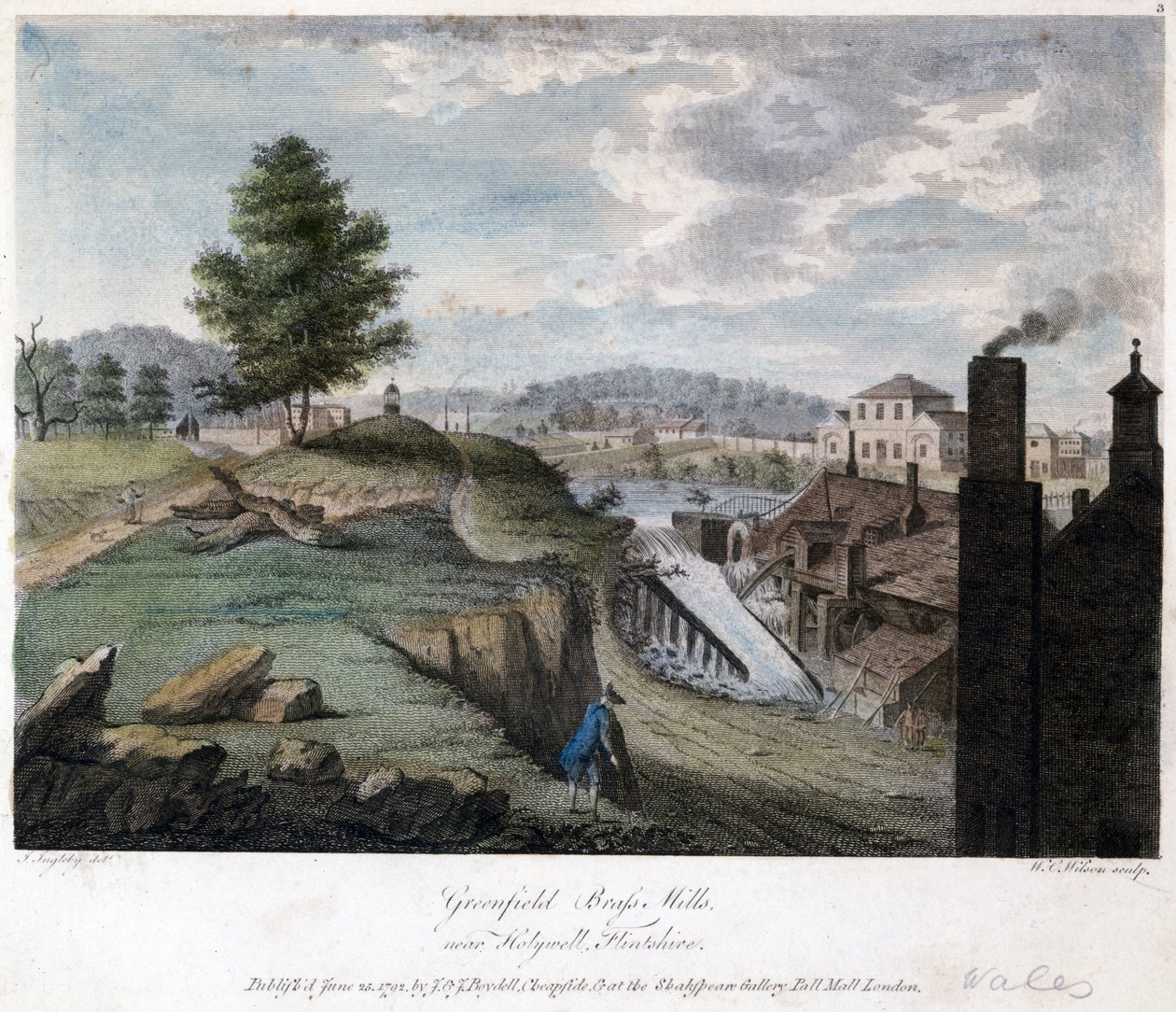 Greenfield Brass Mills, near Holywell, Flintshire, engraved by W.C. Wilson, c.1792 by John after Ingleby