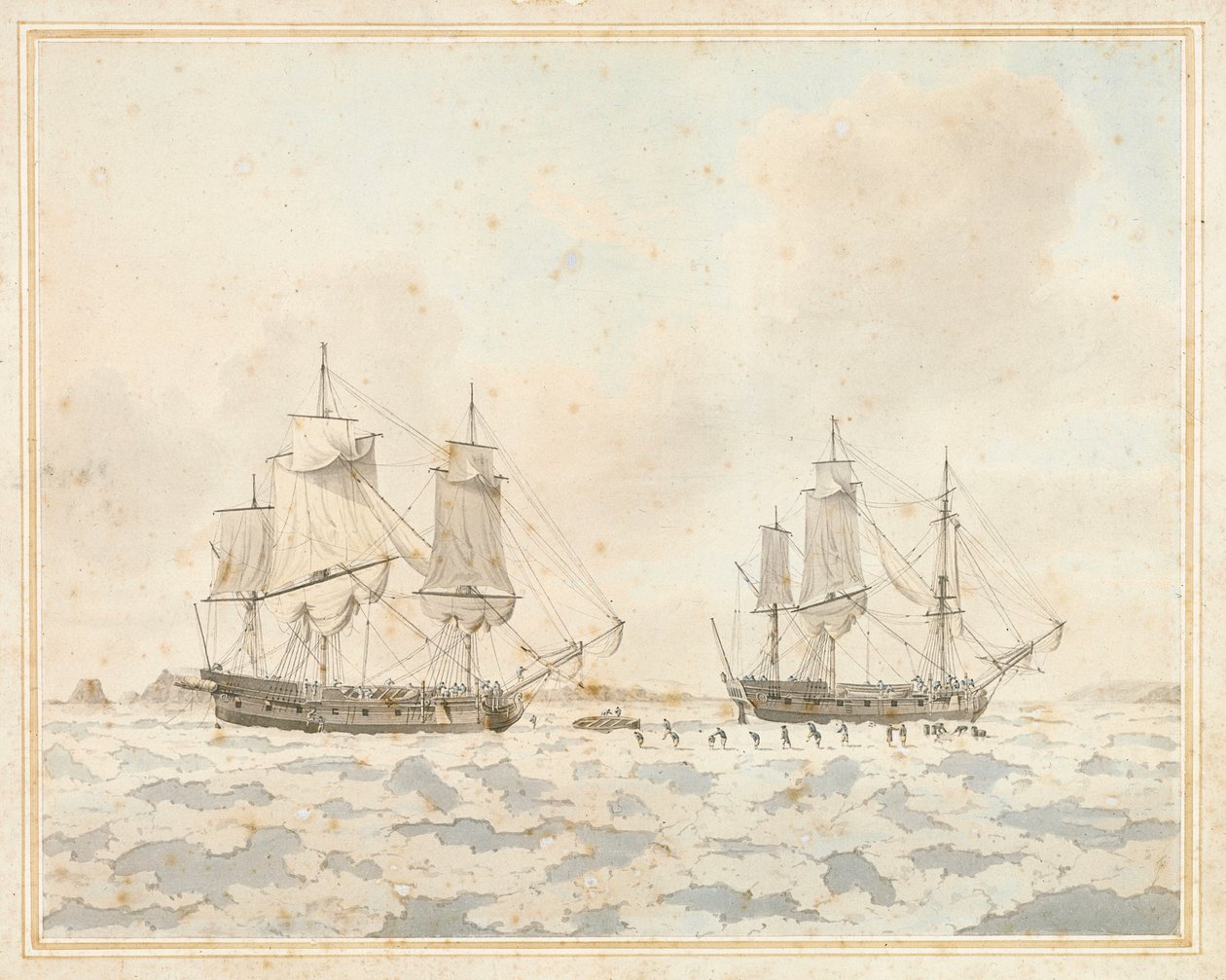 The British Ships Racehorse and Carcass, Caught in the Ice During an Arctic Expedition, July 31 by John the Younger Cleveley