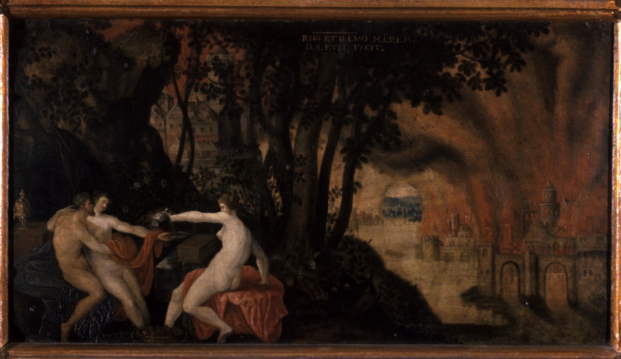 Lot and his daughters under roses and laurel trees by Joos or Jodocus van Winghe