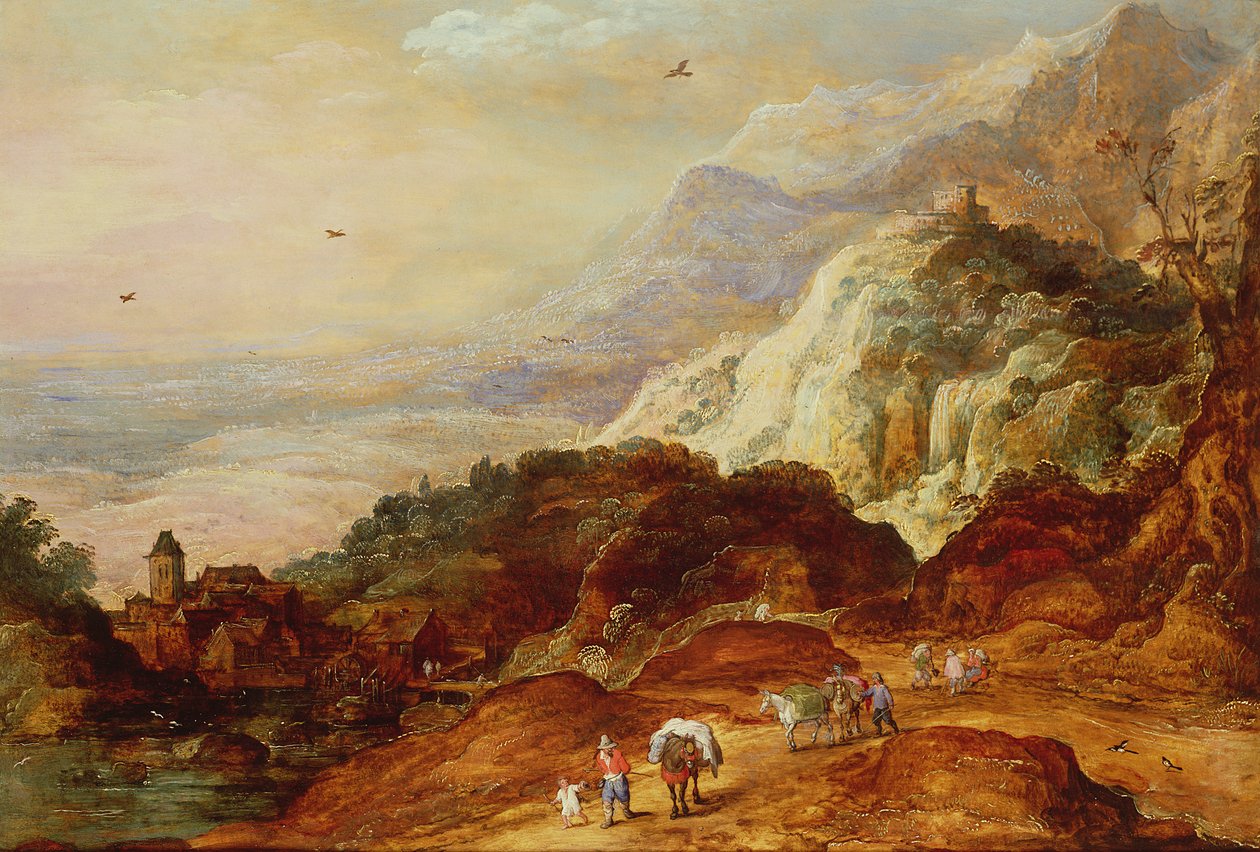 A Mountainous Landscape with Figures and Mules by Joos or Josse de Momper