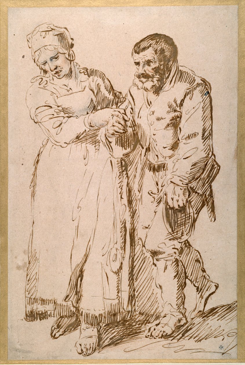 The steps of an elderly peasant guided by his wife by Joos van (attr. to) Craesbeeck