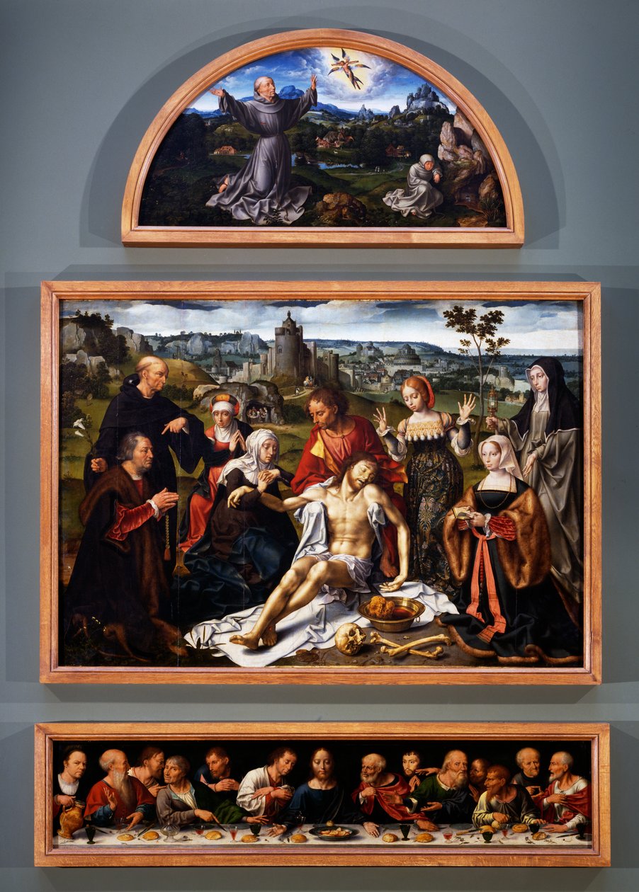 Altarpiece of the Deposition, with the Stigmata of St Francis, the Deposition of Christ and the Last Supper from the Church of the Friars Minor in Genoa by Joos van Cleve