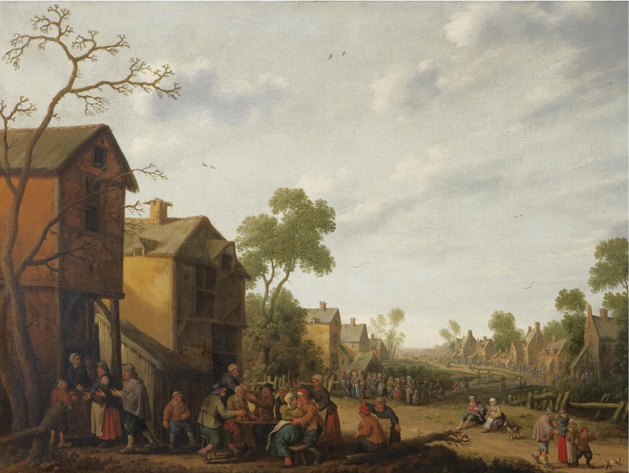 A Village Scene with Peasants Eating and Drinking Outside an Inn, Beggars to the Left by Joost Cornelisz Droochsloot