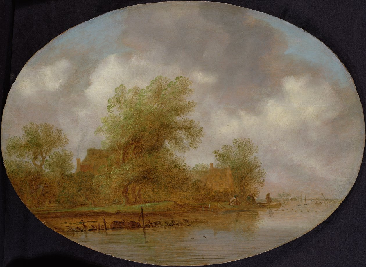 A River Landscape with Fishermen Hauling in Nets by Joost de Volder