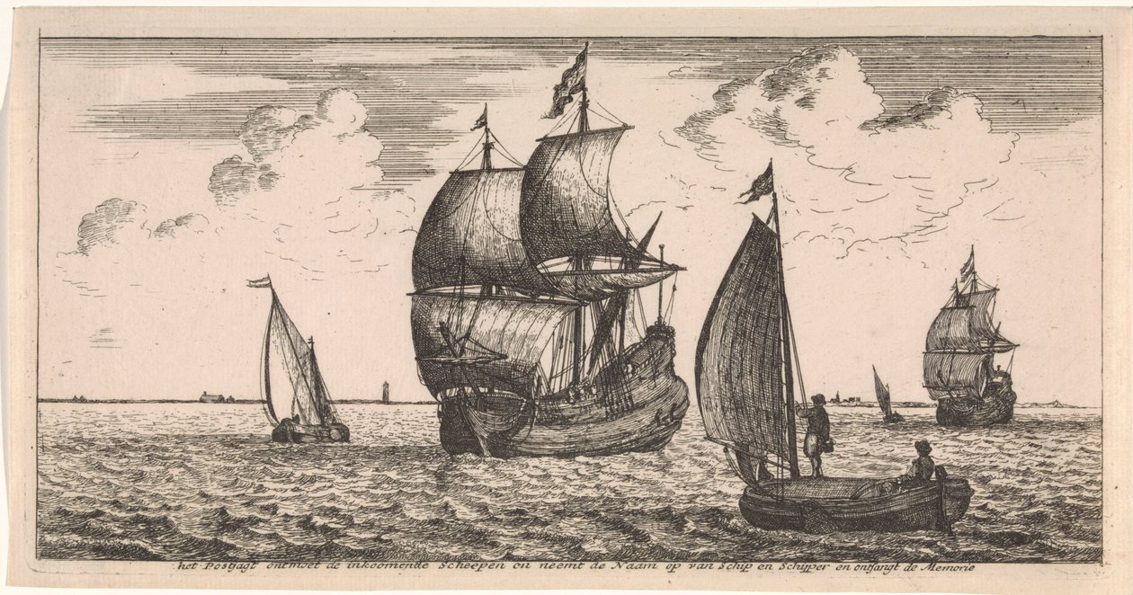 Receiving the Mail at Sea, Postcard (series title) by Joost van Geel