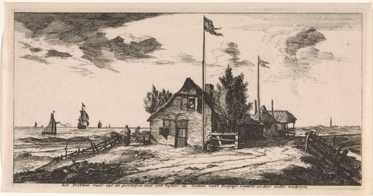 Post House with a Postman on Lookout (Postcard) by Joost van Geel
