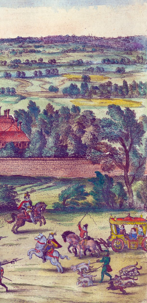 Courtiers and Hunting Dogs Accompanying the Arrival of Queen Elizabeth I at Nonsuch Palace (detail) by Joris Hoefnagel