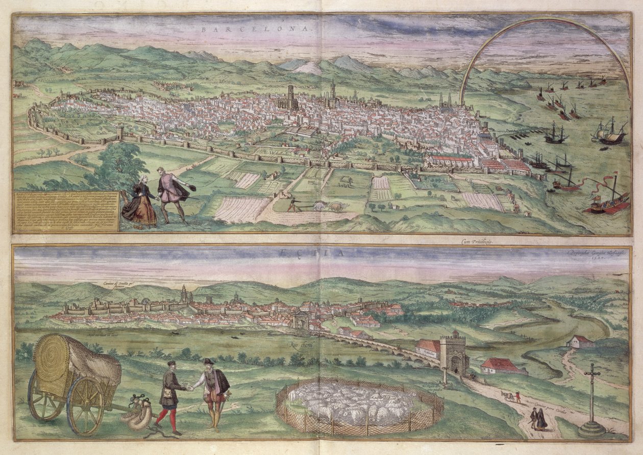 Map of Barcelona, from 'Civitates Orbis Terrarum' by Georg Braun and ...