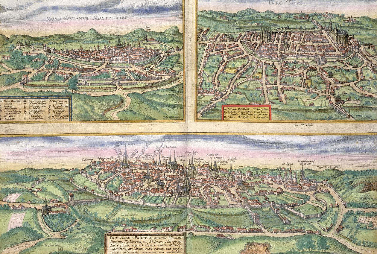 Map of Montpellier, Tours, and Poitiers, from 