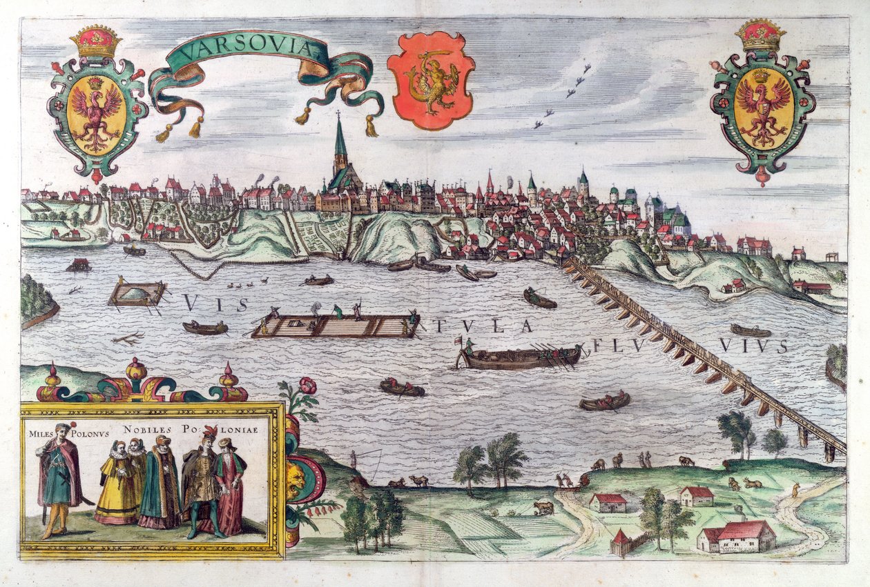 Map of Warsaw, from 'Civitates Orbis Terrarum' by Georg Braun and Frans ...