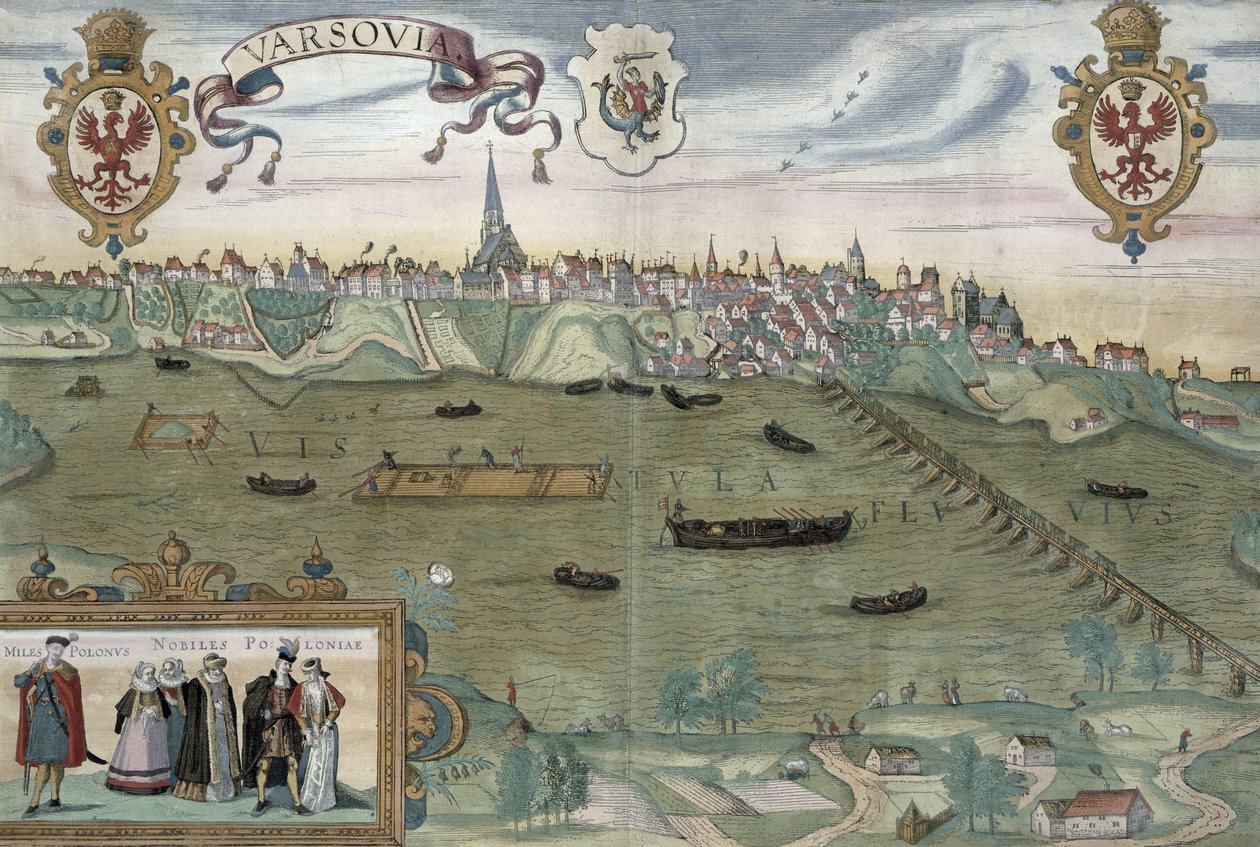 Map of Warsaw, from 'Civitates Orbis Terrarum' by Georg Braun (1541 ...