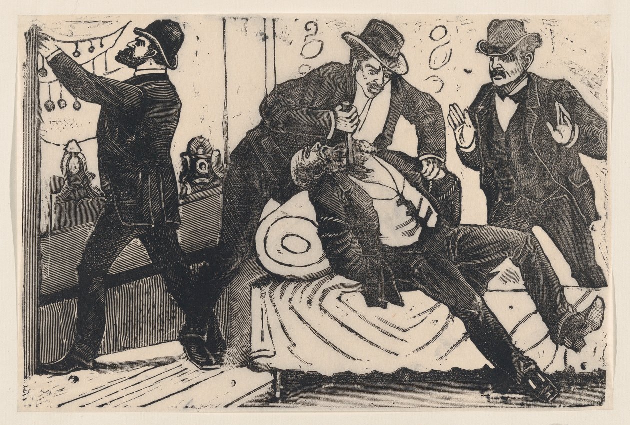 A Man Stabbing Another Man in the Chest While His Associates Loot a Store, ca. 1890-1891 by José Guadalupe Posada