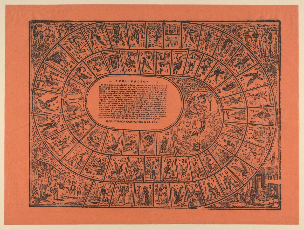 Game of the Goose (with the rules printed in the center) by José Guadalupe Posada