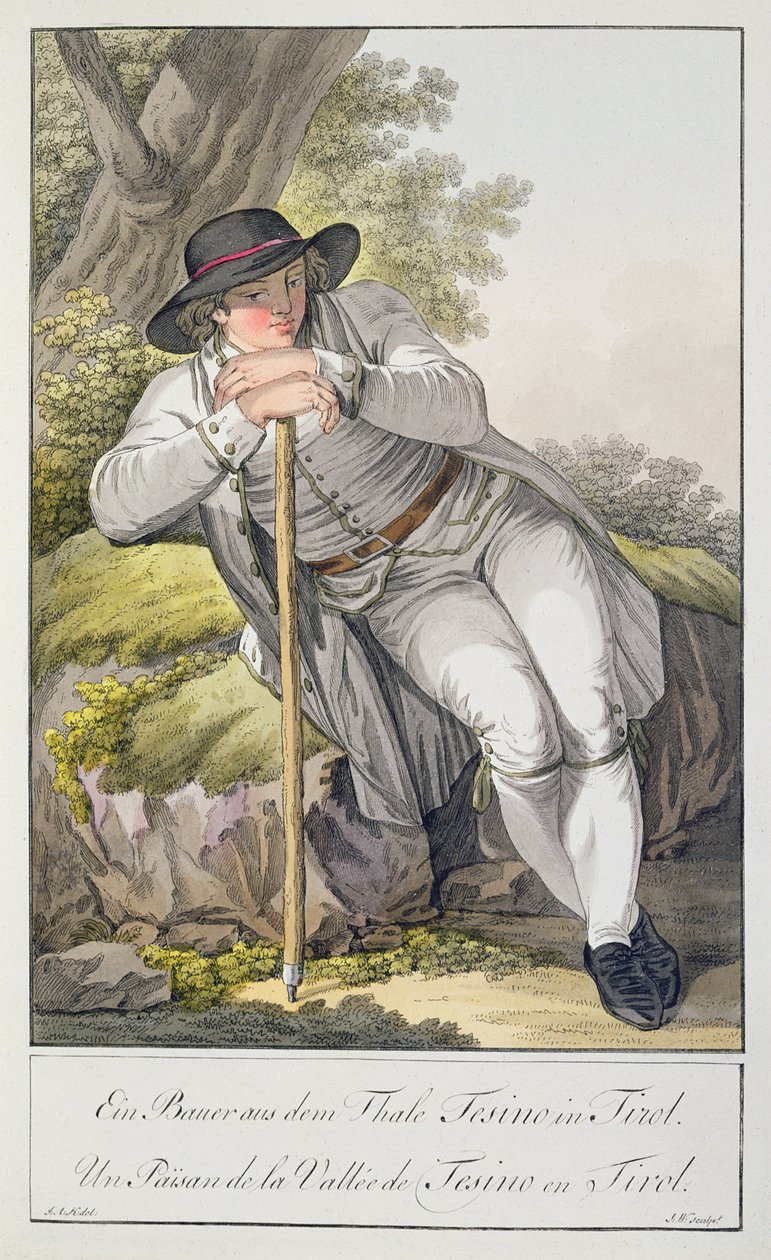 A Peasant of the Tesino Valley in Tyrol, from a collection of 24 colour plates, published c.1800 by Josef Anton Kapeller