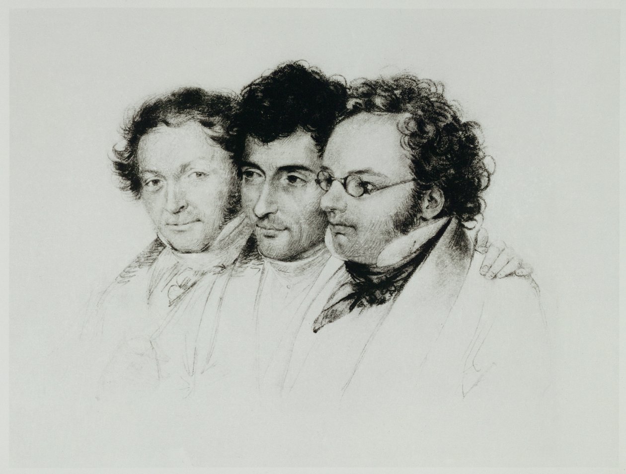 Johann Baptist Jenger, Anselm Huettenbrenner, and Franz Schubert by Josef Eduard Teltscher