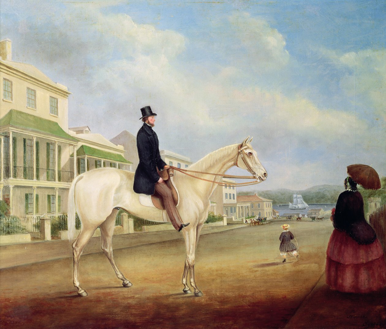 Rider on a White Horse, Probably in Macquarie Street North, c.1850 by Joseph Fowles