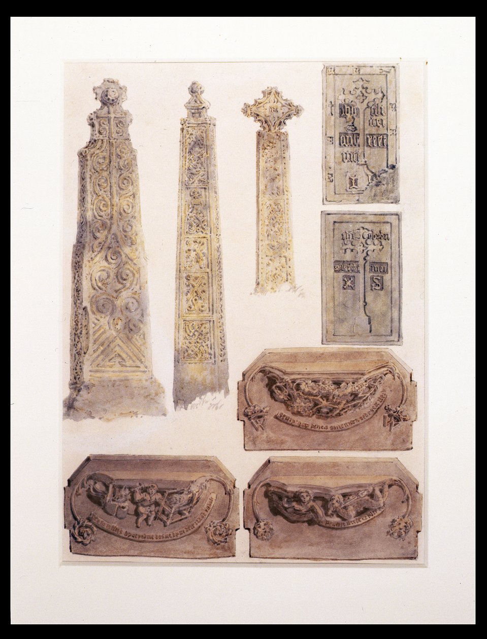 Eight Studies of crosses, brasses and misericords from Whalley Church, Whalley, Lancashire by Joseph Mallord William Turner