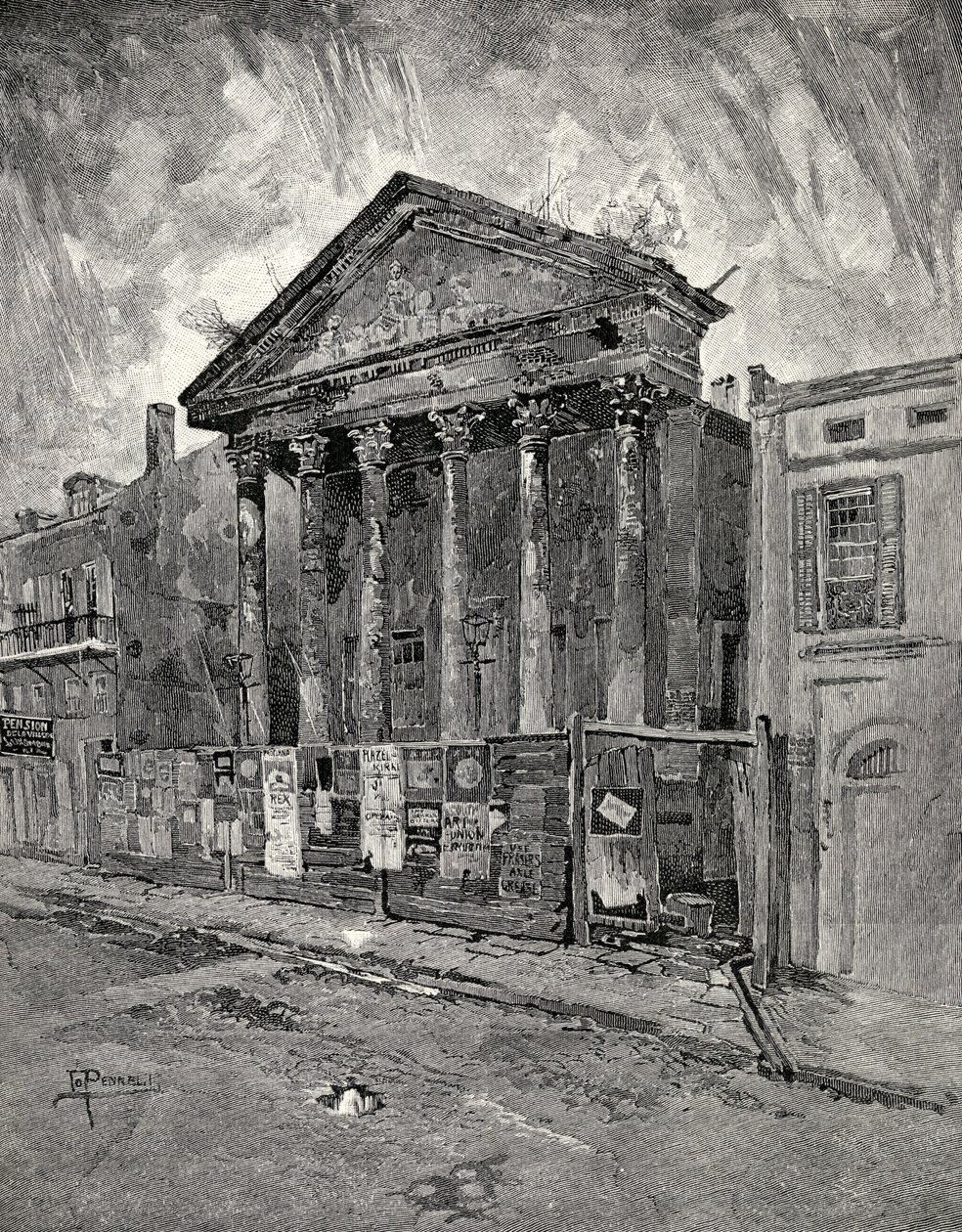The Old Bank in Toulouse Street, New Orleans by Joseph Pennell