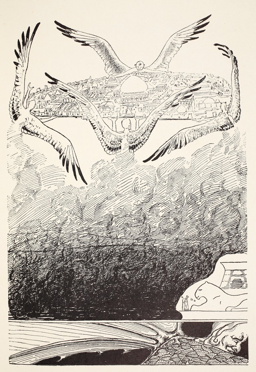 The four gull-winged Djinns lifting up Suleiman-bin-Daoud