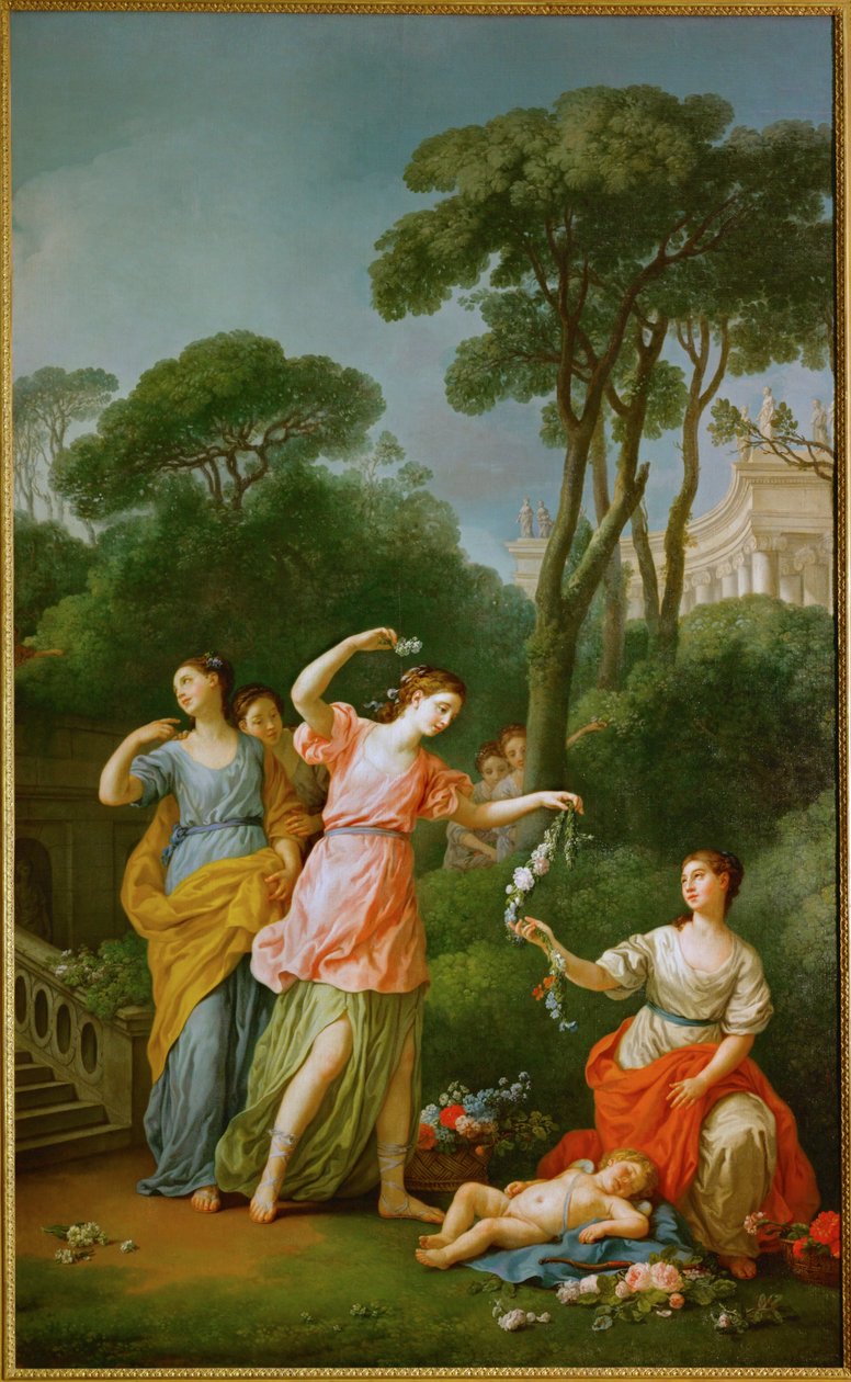 Young Greek Girls Bestowing Garlands on Sleeping Amor by Joseph Marie the Elder Vien