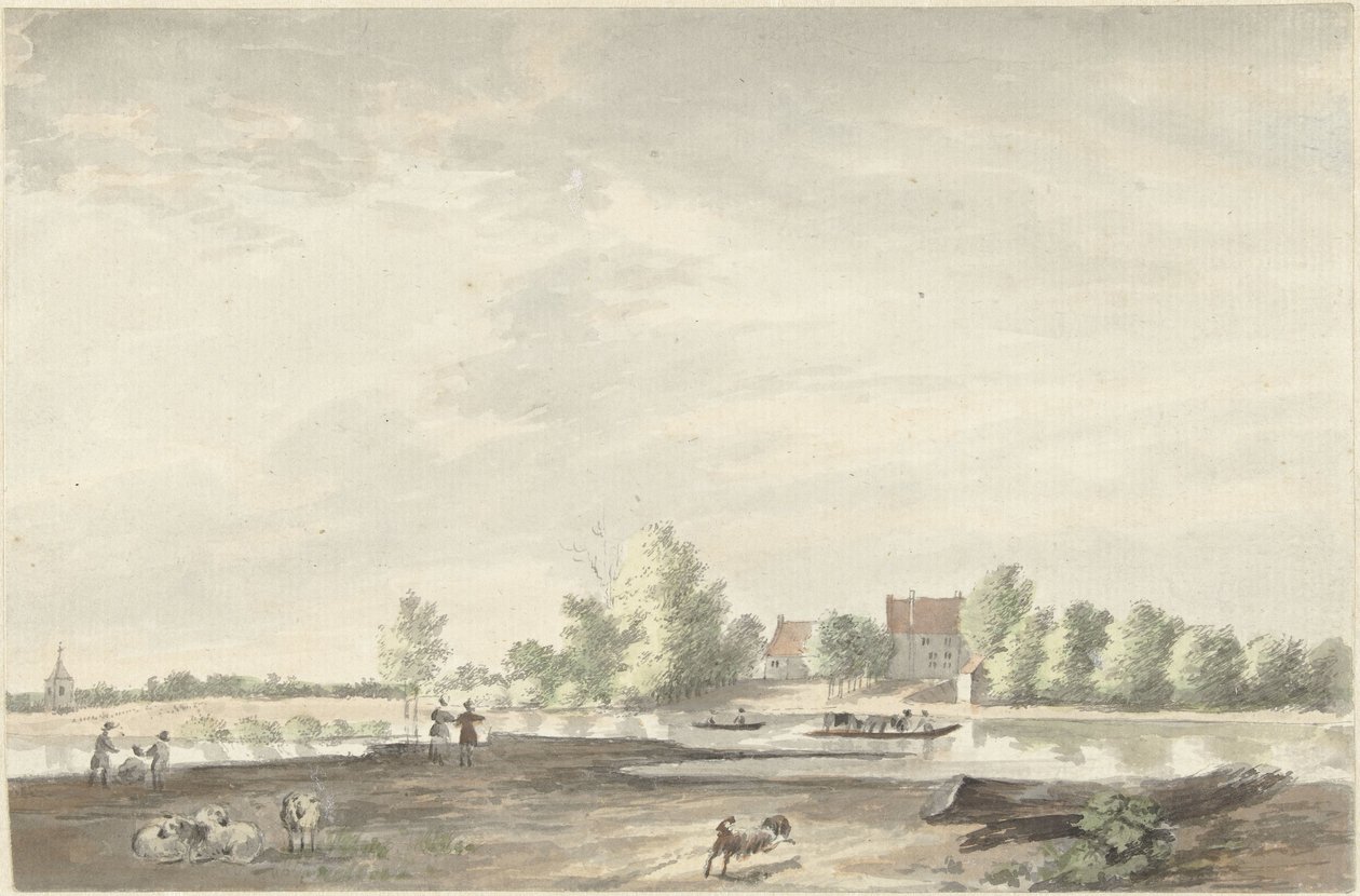The Ferry House on the Lek Near Schoonhoven by Joseph Adolf Schmetterling