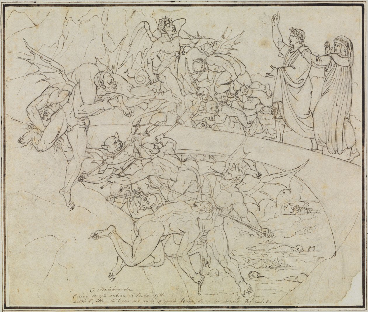 At the Pitch Lake of the Merchant, the Councilor of Lucca (Dante Inferno, Canto 21, V 34) by Joseph Anton Koch