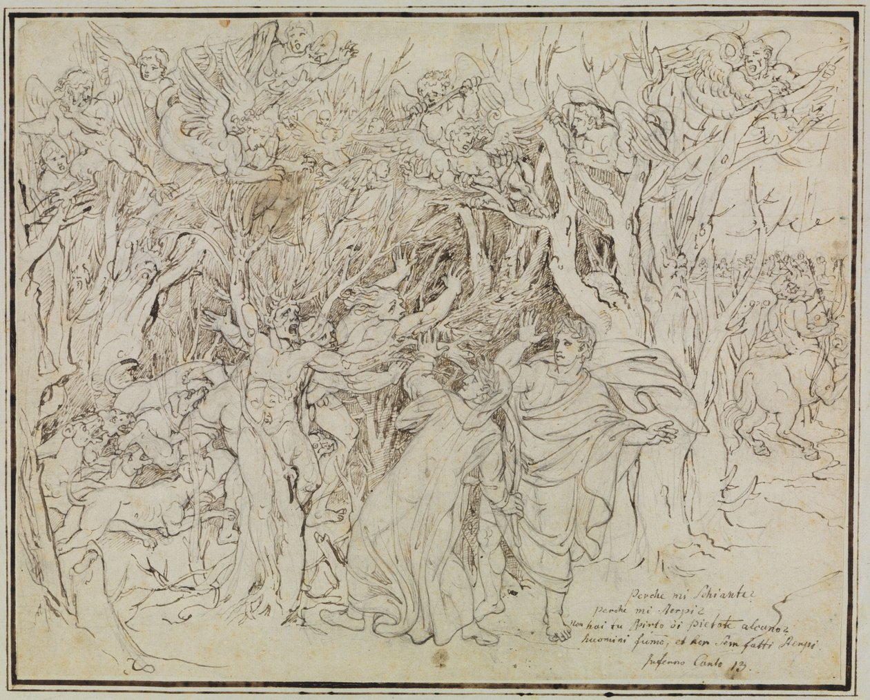 Dante and Virgil in the Forest of Suicides (Dante Inferno, Canto 13) by Joseph Anton Koch