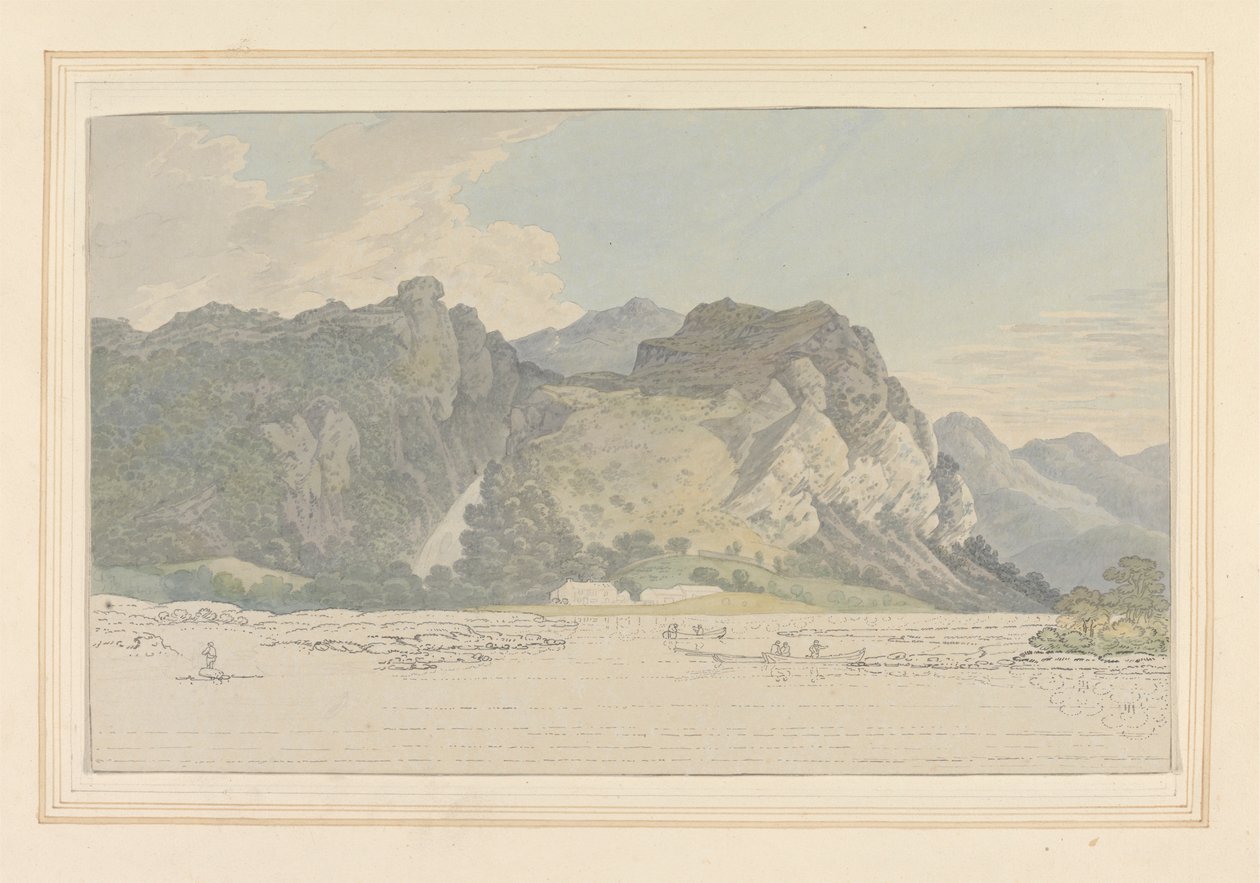 Lodore Rocks -- Fall & Cottage by Joseph Farington