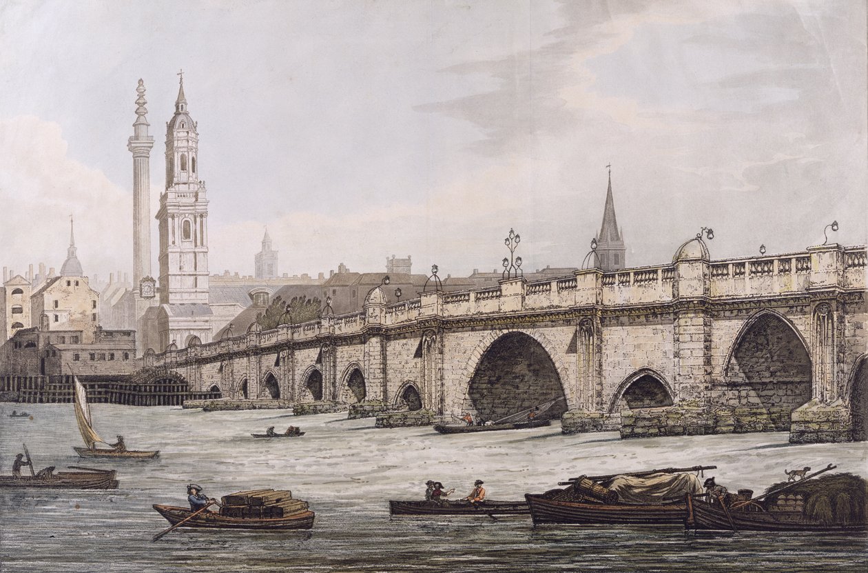 View of London Bridge, Including the Church of St. Magus and The Monument by Joseph Farington